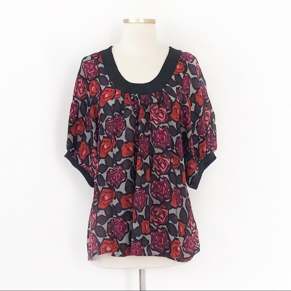 Plenty by Tracy Reese Floral Rose Puff Sleeve Top